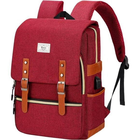 Laptop Backpack for Women Men, with USB Charging Port Red - Picture 1 of 6